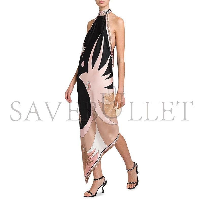 PUCCI PRINTED SILK TWILL HALTER NECK DRESS 